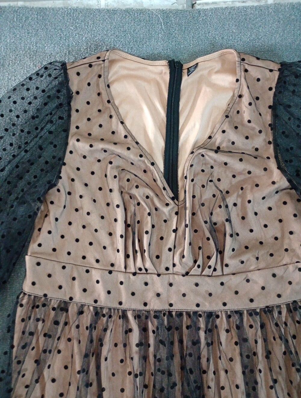 SHEIN CURVE Polka Dot Mesh Overlay Dress Black Tan Long Sleeve Party Event 1XL - Picture 8 of 16